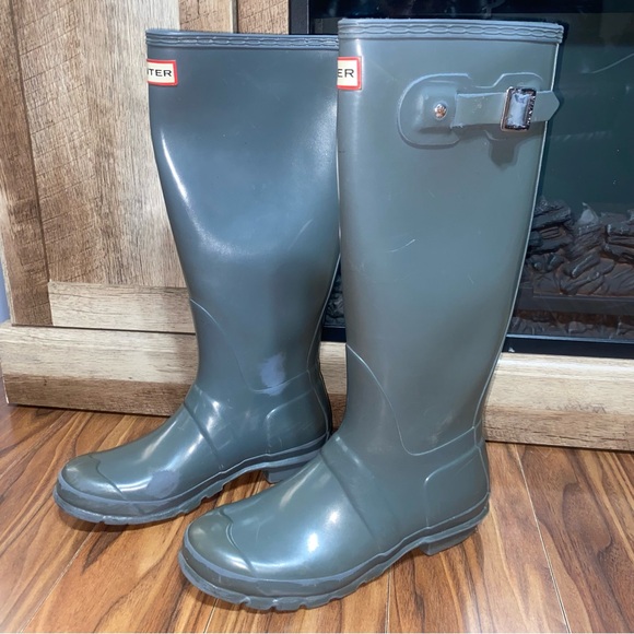 Hunter Boots Women Original Tall Gloss Graphite Gray Rain Boots Outerwear Size 7 - Picture 3 of 12